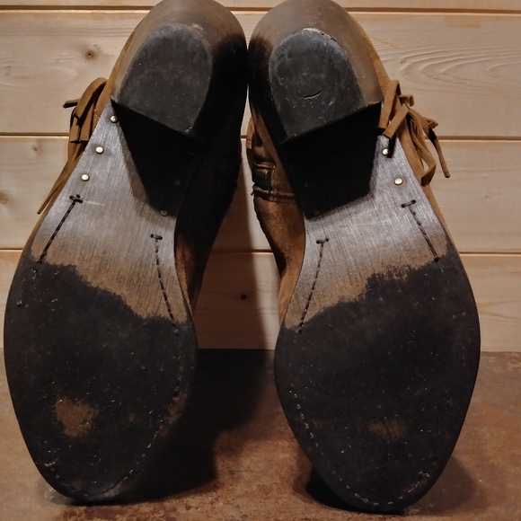 Sam Edelman Sz 10M Louie Cognac Suede Leather Fringe Bootie Brown Cowboy Heel - Picture 10 of 14